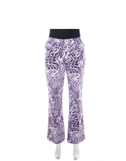 Escada Purple Abstract Print Cotton Flared Trousers