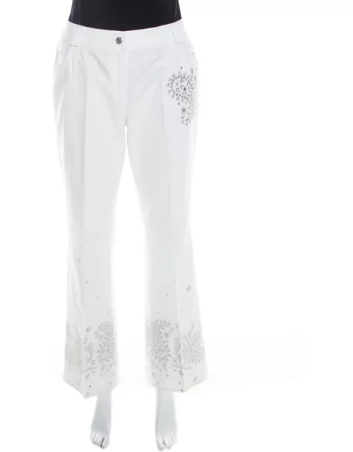 Dior White Cotton Paisley Sequin Embroidered Flared Jeans