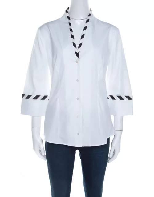 Alexander McQueen White Cotton Striped Piping Detailed Shirt