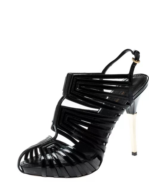 Louis Vuitton Black Patent Leather Strappy Platform Sandal