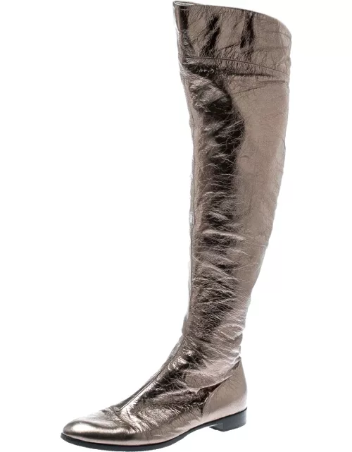 Sergio Rossi Metallic Grey Leather Knee Length Boot