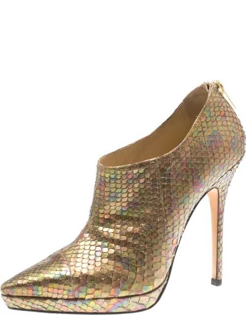 Jimmy Choo Metallic Gold Rainbow Python Leather George Pointed Toe Ankle Bootie