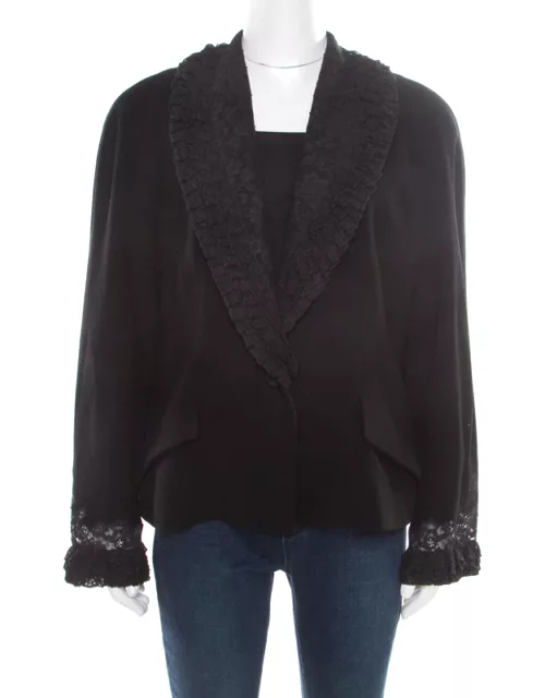Dior Boutique Black Wool Ruffled Lace Collar and Cuff Detail Jacket