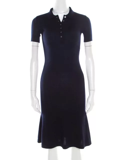 Ralph Lauren Navy Blue Cashmere and Silk Knit Polo Midi Dress