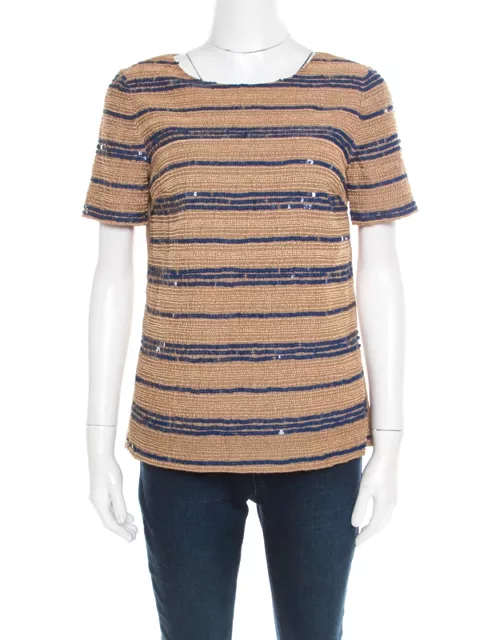 Tory Burch Beige Wooden Bead and Sequin Embellished Theresa Top