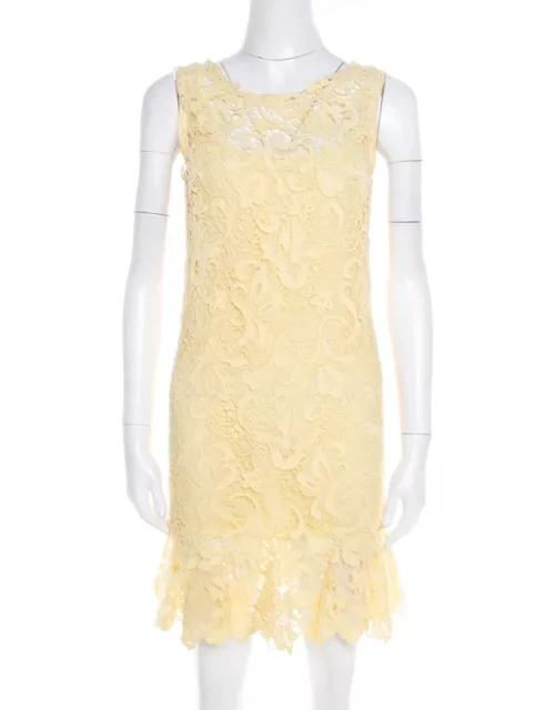 Ermanno Scervino Yellow Guipure Lace Sleeveless Flounce Dress