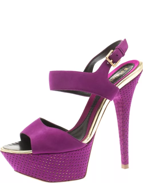 Baldinini Purple Suede Open Toe Ankle Strap Platform Sandal