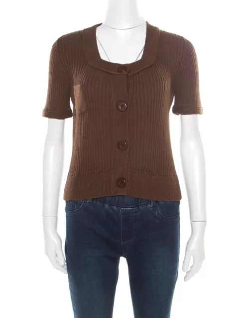 Chloe Brown Cotton and Linen Rib Knit Crop Top