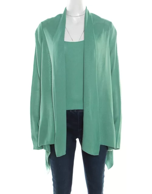 Giorgio Armani Mint Green Knit Open Front Cardigan and Top Set