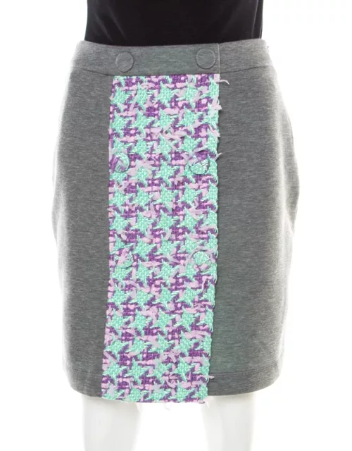 Boutique Moschino Grey Jersey Tweed Panel Detail Skirt