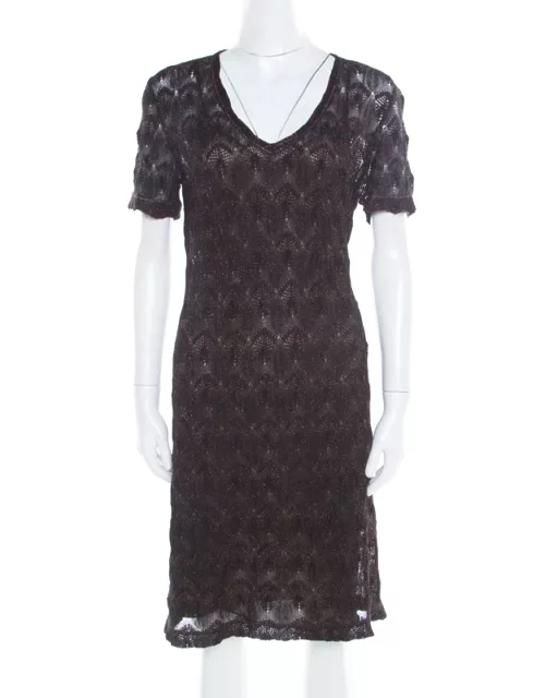 Missoni Black Lurex Patterned Knit V Neck Midi Dress