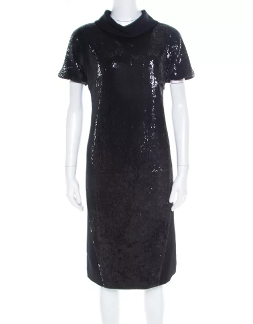 Gianfranco Ferre Black Sequin Embellished Wool Dress