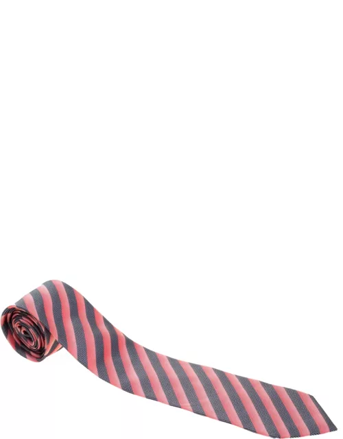 Boss by Hugo Boss Red and Navy Blue Diagonal Striped Silk Jacquard Tie
