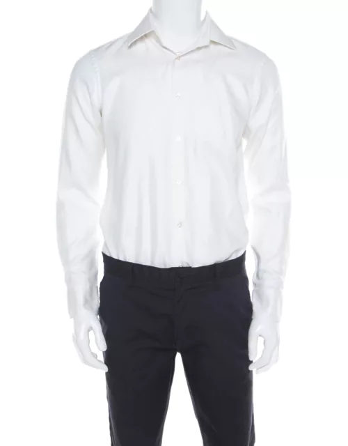 Hugo by Hugo Boss White Herringbone Long Sleeve Regular Fit Shirt