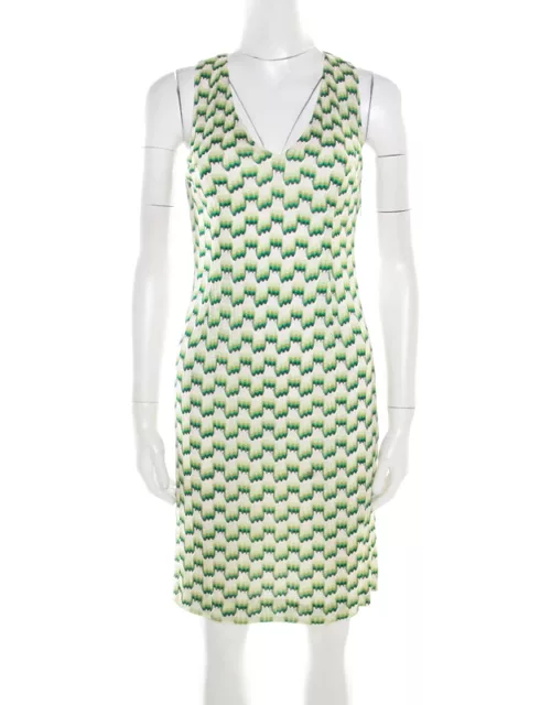 Missoni Green and White Patterned Knit V-Neck Sleeveless Dress