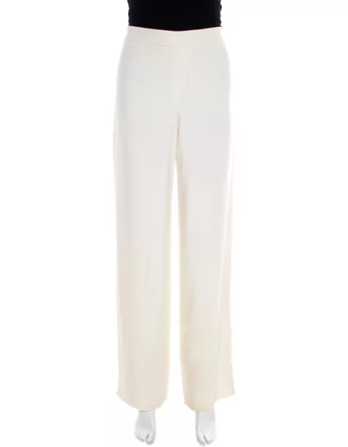 Armani Collezioni Cream High Waist Straight Fit Trousers