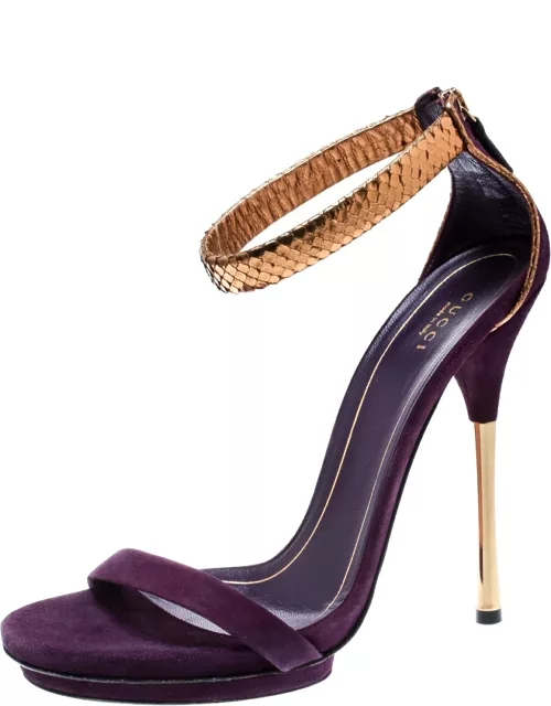 Gucci Purple Suede And Metallic Python Kelis Ankle Strap Sandal
