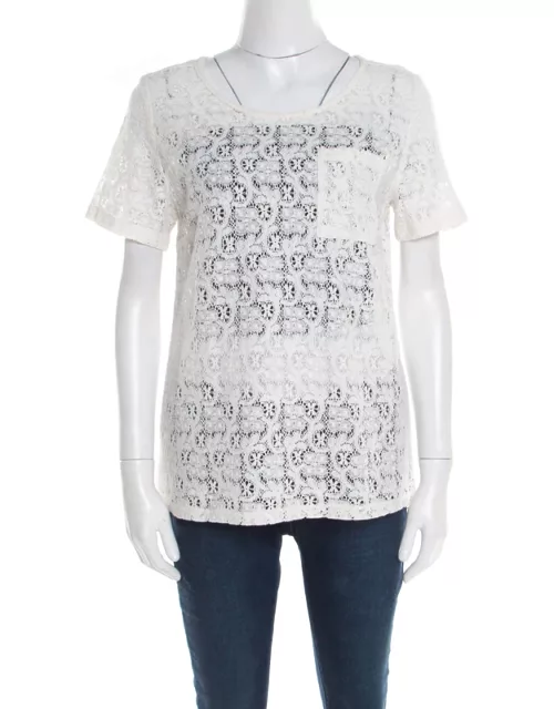 Marc by Marc Jacobs Off White Floral Lace Short Sleeve Top