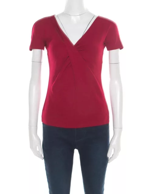 Emporio Armani Red Twist Front Detail Short Sleeve Top