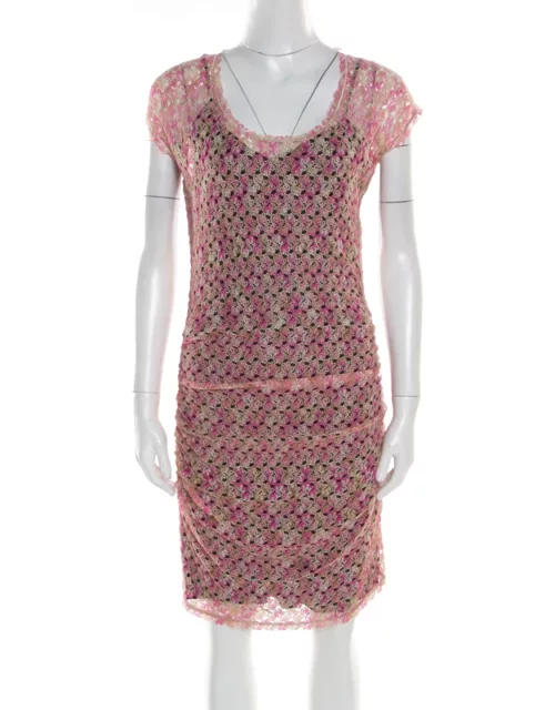 Missoni Multicolor Perforated Knit Ruched Sleeveless Dress