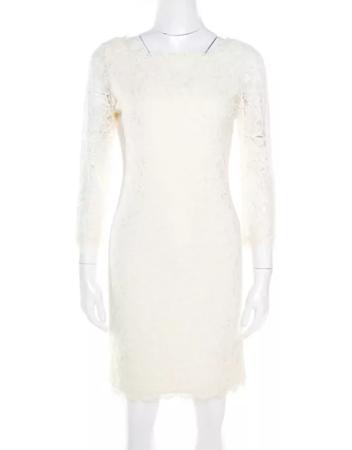 Diane Von Furstenberg Cream Long Sleeve Zarita Lace Dress