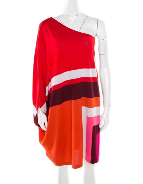Dior Multicolor Geometric Pattern Wool One Shoulder Mini Dress