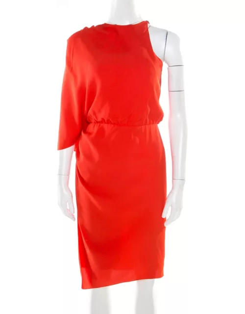 Alexander Wang Orange Silk Asymmetric Sleeve Sheath Dress