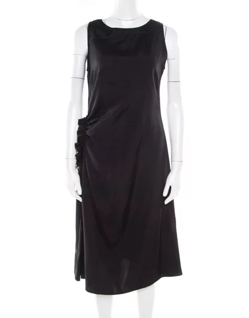 Bottega Veneta Black Asymmetric Ruffle Draped Sleeveless Shift Dress