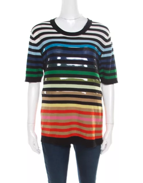 Sonia Rykiel Multicolor Striped Cotton and Silk Vinyl Strip Detail Top