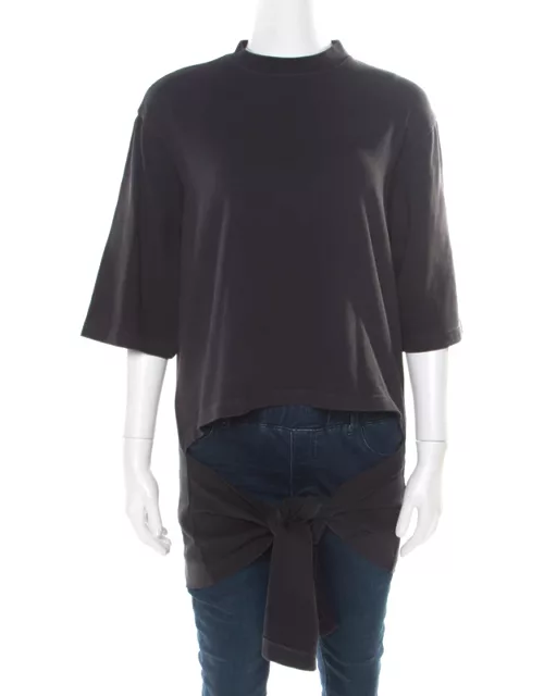 Balenciaga Washed Black Jersey Cutout Knotted Front Detail T-Shirt