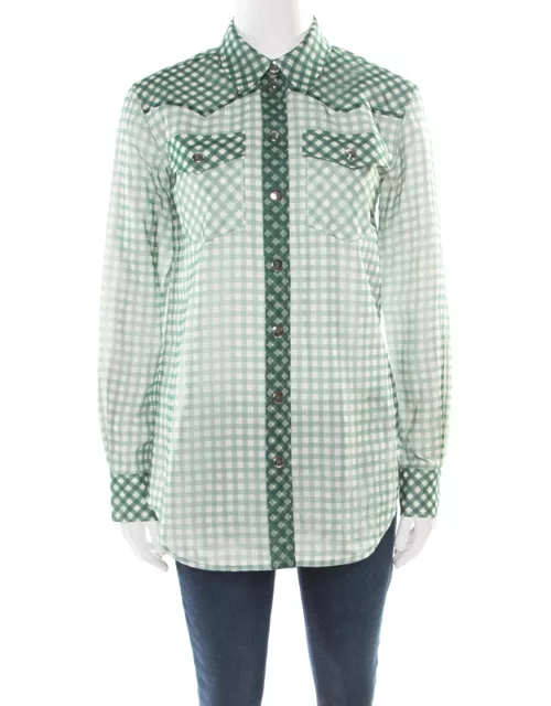 Marc Jacobs Green and White Checked Organza Long Sleeve Shirt