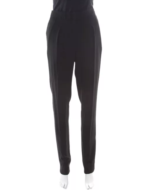 Vionnet Black Crepe Pleated High Waist Tailored Trousers