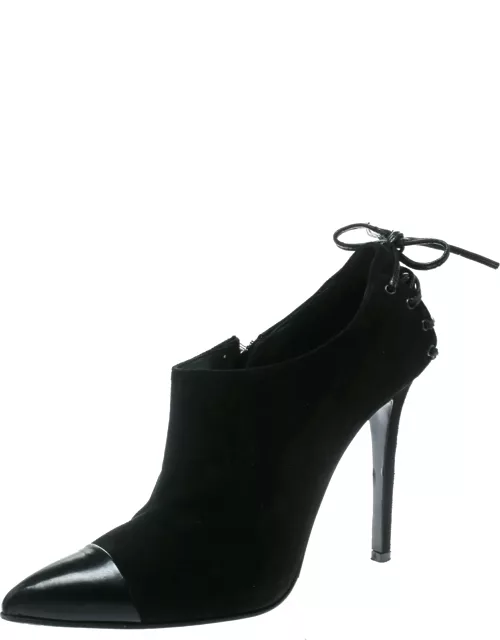 Le Silla Black Suede/Patent Lather Cap Toe Ankle Boot
