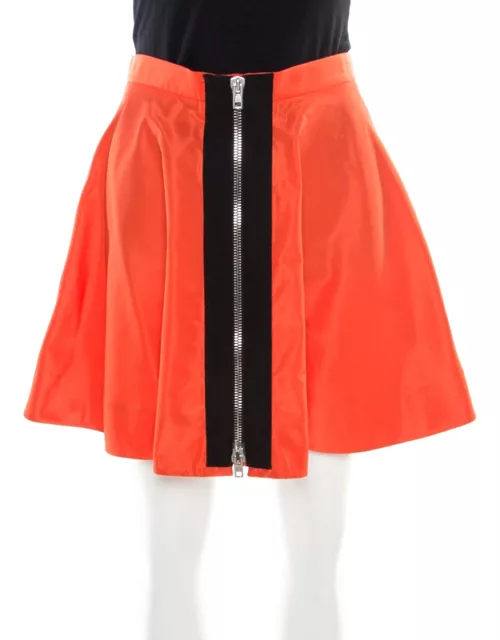 Miu Miu Orange Zip Front Detail Mini Circle Skirt