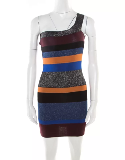 M Missoni Colorblock Striped Lurex Knit One Shoulder Bodycon Dress