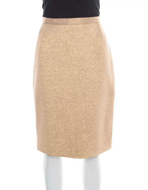 Dolce & Gabbana Matte Gold Cloque Knit Pencil Skirt