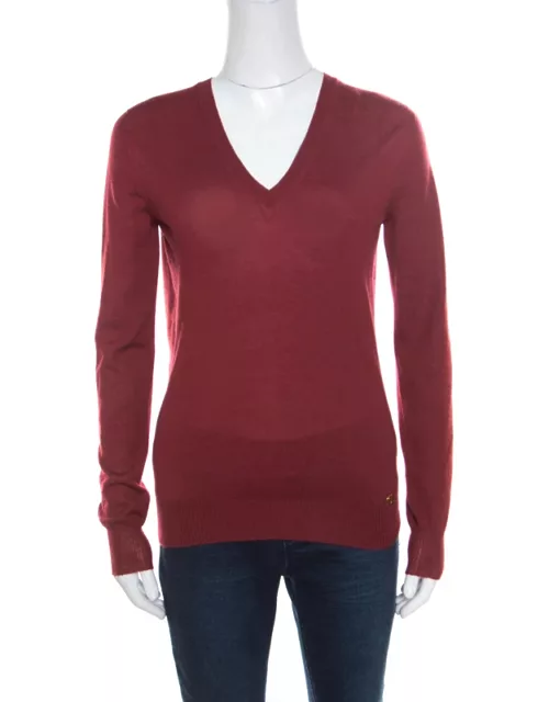 Gucci Red Cashmere V-Neck Sweater