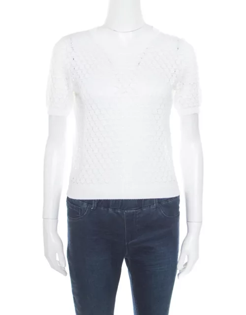 Marc Jacobs White Perforated Fish Scale Pattern Knit Crop Top