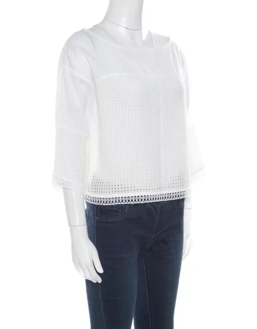 Paul and Joe White Cotton Mesh Panel Detail Cropped Top