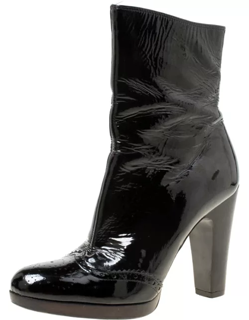 Miu Miu Black Patent Leather Brogue Ankle Boot