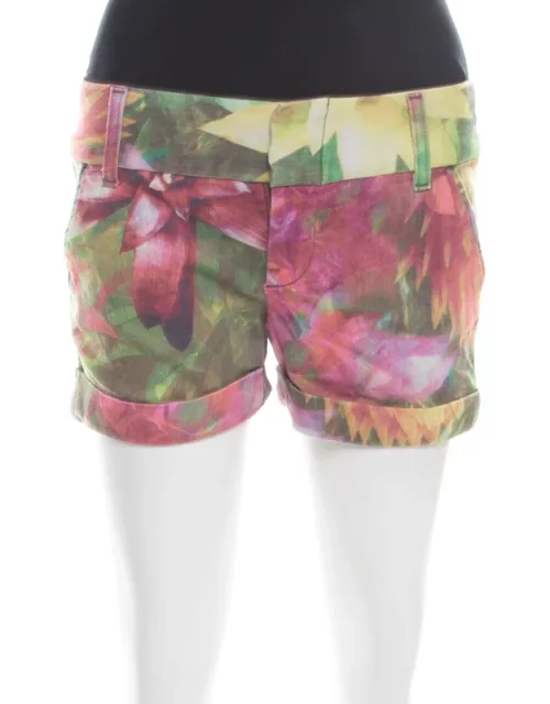 Alice + Olivia Multicolor Flower Printed Cotton Stretch Cuffed Hem Shorts