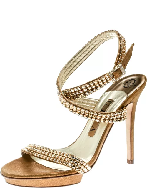 Gina Metallic Gold Suede Crystal Embellished Cross Ankle Strap Sandal