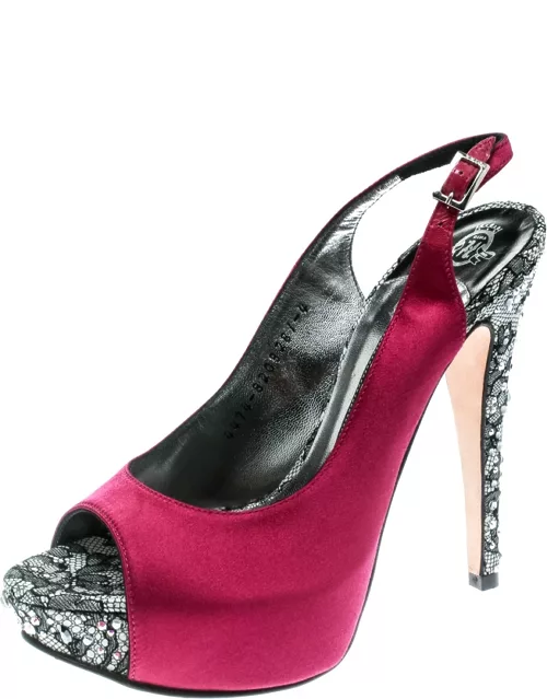 Gina Purple Satin Crystal Embellished Heel Peep Toe Slingback Sandal