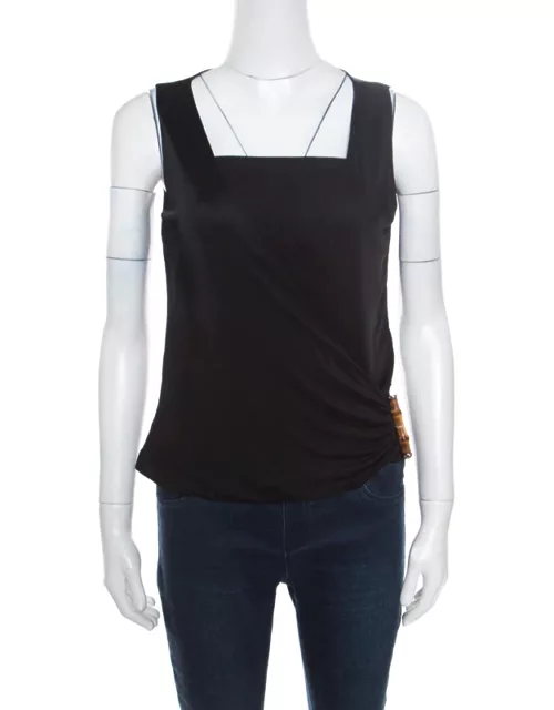 Gucci Black Draped Jersey Bamboo Buckle Detail Sleeveless Top