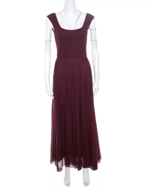 Ralph Lauren Burgundy Cotton Knit Sleeveless Fit and Flare Maxi Dress