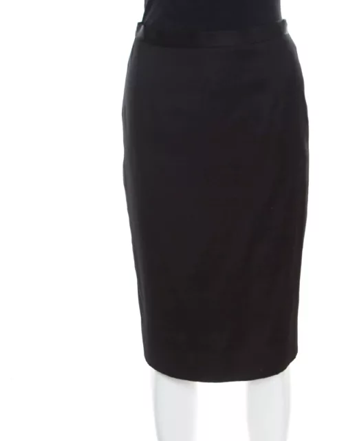 Christian Dior Black Textured Woven Cotton Pencil Skirt
