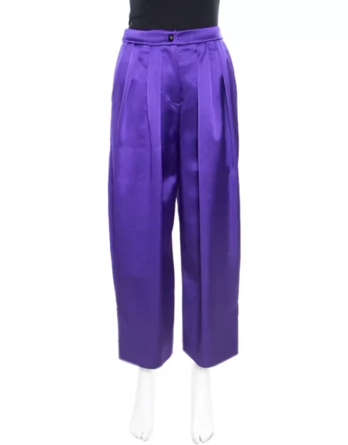 Emporio Armani Purple Satin Pleated Wide Leg Pants