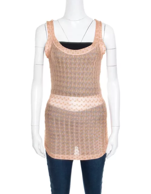 Missoni Pink Embroidered Perforated Knit Sleeveless Top