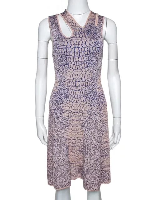 McQ by Alexander McQueen Pink and Blue Crocodile Patterned Jacquard Fit and Flare Dress