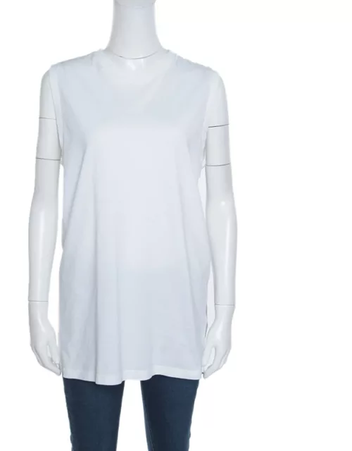 Givenchy White Cotton Braid Printed Detail Sleeveless T Shirt